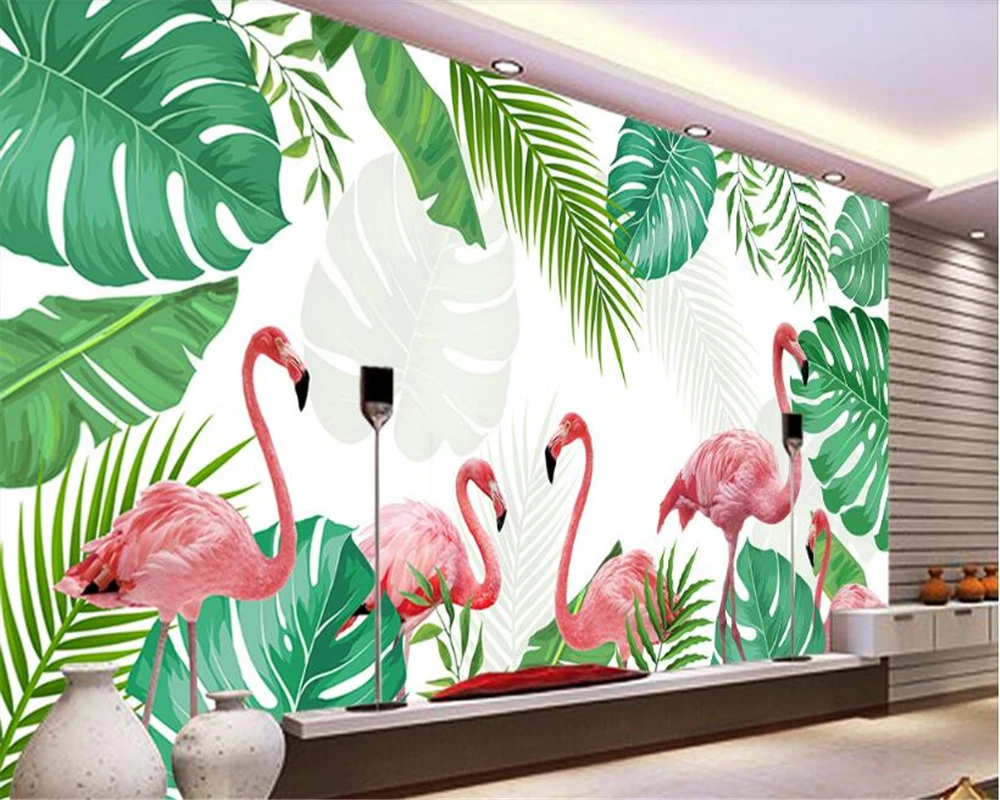 

beibehang Custom Personality Large Hand-painted Fashion Wallpaper Tropical Rainforest Flamingo papel de parede 3d papier peint
