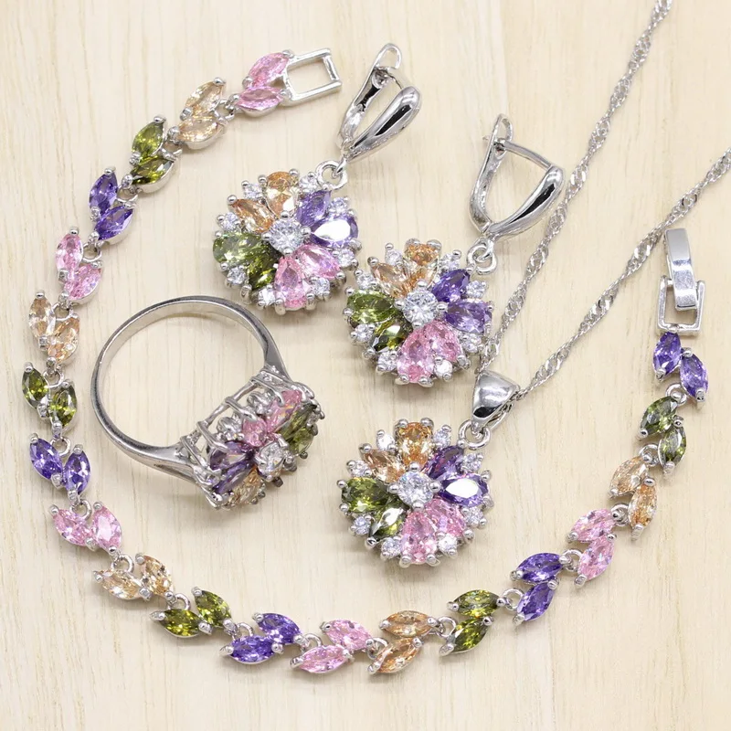 925 Sterling Silver Jewelry S Multicolor Stones Cubic Zirconia Jewelry Sets For Women Earrings/Pendant/Necklace/Ring/Bracelet
925 Sterling Silver Jewelry S Multicolor Stones Cubic Zirconia Jewelry Sets For Women Earrings/Pendant/Necklace/Ring/Bracelet