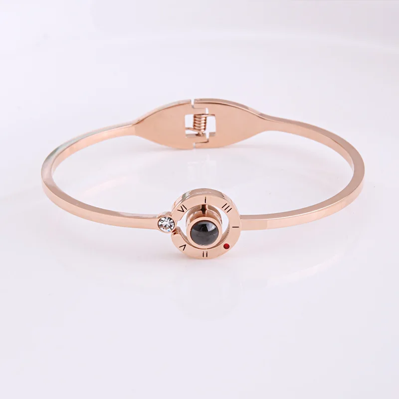 New Arrival Rose Gold Stainless Steel 100 Language lover Bangle Projection Memory Open Bracelets Bangles Drop shipping
New Arrival Rose Gold Stainless Steel 100 Language lover Bangle Projection Memory Open Bracelets Bangles Drop shipping