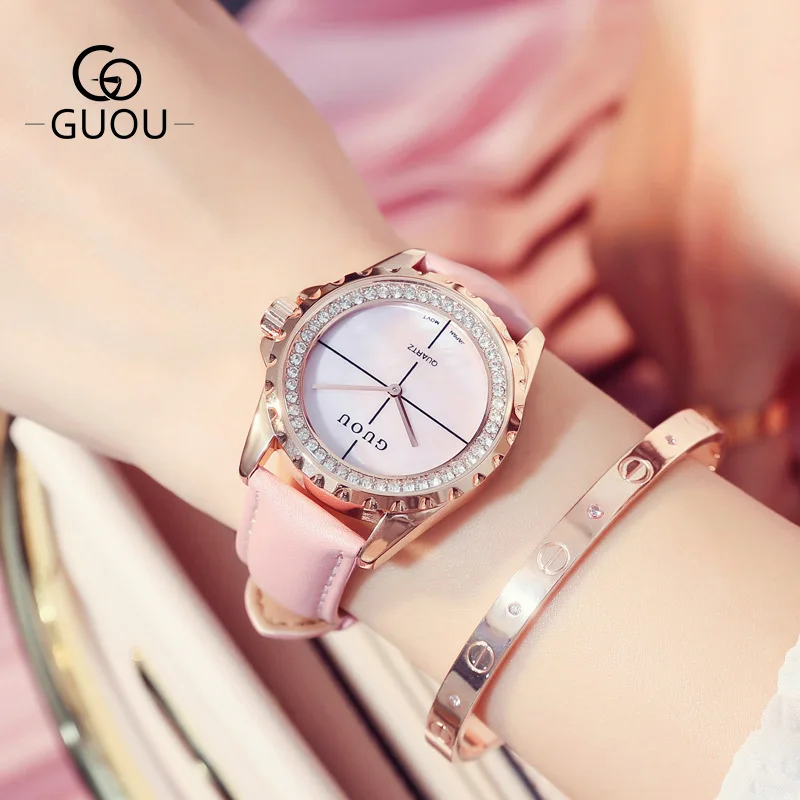 GUOU Luxury Rhinestone Women's Watches Black Leather Strap Band Ladies Wristwatches Water Proof Girls Female Watch Clock 8205P
GUOU Luxury Rhinestone Women's Watches Black Leather Strap Band Ladies Wristwatches Water Proof Girls Female Watch Clock 8205P