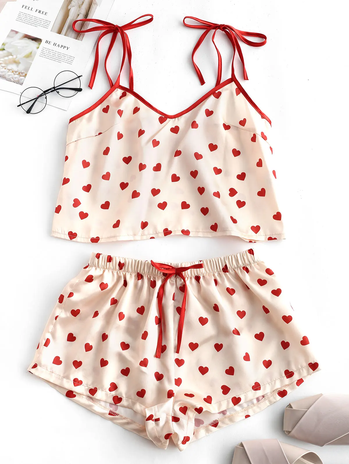 ZAFUL Summer Spaghetti Strap Heart Print Cami Bowknot Crop Top And Shorts Pajama Sets Sleeveless Camisole Lounge Women Nightwear
ZAFUL Summer Spaghetti Strap Heart Print Cami Bowknot Crop Top And Shorts Pajama Sets Sleeveless Camisole Lounge Women Nightwear