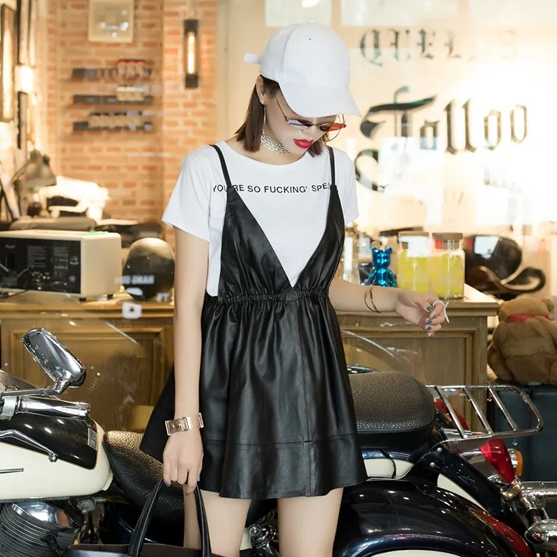 2019 Spring Designer Women V-Neck Genuine Leather Dress Real Leather Red Black Sleeveless Mini A-Line Dresses Lady Party Clothes
2019 Spring Designer Women V-Neck Genuine Leather Dress Real Leather Red Black Sleeveless Mini A-Line Dresses Lady Party Clothes