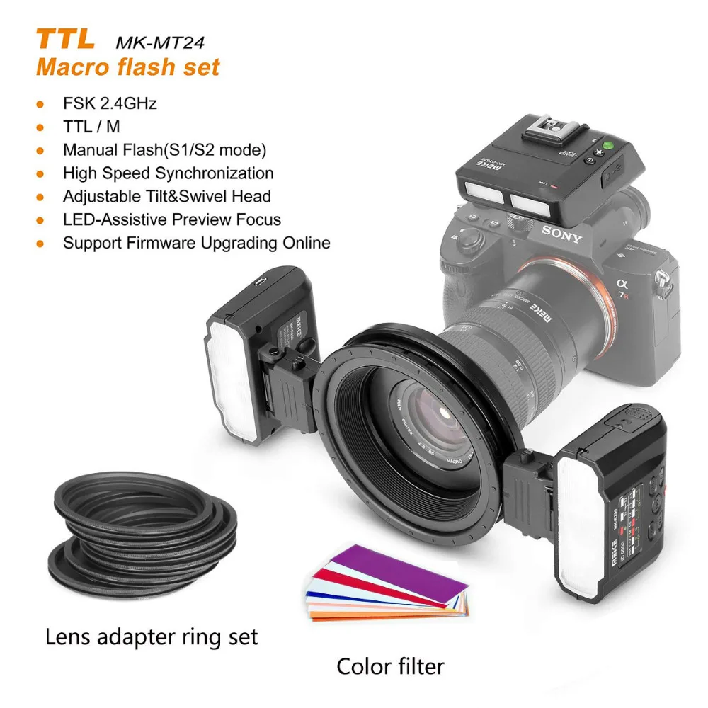 Meike MK-MT24S Macro Twin Lite Flash TTL Speedlite для Nikon Sony A9 A7M3 A7RIII и других камер с беззеркальным
