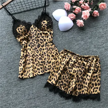 Leopard Print Summer Fuax Silk Female 2PCS Nightwear Lace Strap Top&Shorts Home Wear Sexy Pajamas Set Sleepwear Lingerie
Leopard Print Summer Fuax Silk Female 2PCS Nightwear Lace Strap Top&Shorts Home Wear Sexy Pajamas Set Sleepwear Lingerie