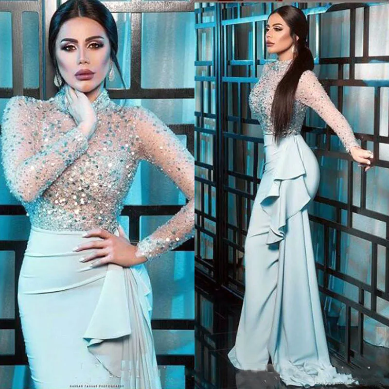 Light Blue Evening Dresses Mermaid Beaded Sequins High Neck Lace Long Sleeves Prom Dresses Cheap Formal Party Pageant Gowns
Light Blue Evening Dresses Mermaid Beaded Sequins High Neck Lace Long Sleeves Prom Dresses Cheap Formal Party Pageant Gowns