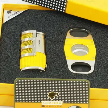 Free Shipping COHIBA Yellow Metal 3 Torch Jet Flame Cigar Lighter With Cutter Gas Butane Cigarette Lighters Gift Box
Free Shipping COHIBA Yellow Metal 3 Torch Jet Flame Cigar Lighter With Cutter Gas Butane Cigarette Lighters Gift Box