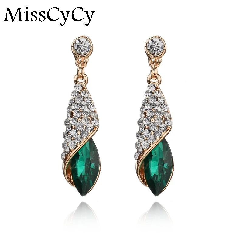Image Fashion Brand Alloy 18K Gold Plated Statement Austria Blue Crystal Long Earrings Rhinestone Water Drop Elegant Earring Jewelry