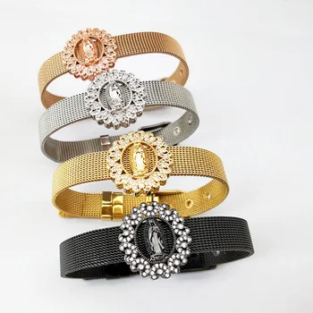 5Pcs Stainless Steel Watch Belt bangle Clear CZ Micro Pave Round Virgin Mary Connector Bracelet for Women Jewelry BG222
5Pcs Stainless Steel Watch Belt bangle Clear CZ Micro Pave Round Virgin Mary Connector Bracelet for Women Jewelry BG222