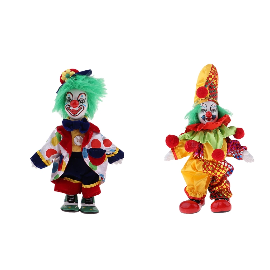 2Pcs 18cm Porcelain Doll Harlequin Clown Doll Figures Delicate Arts Crafts for Valentine Gifts