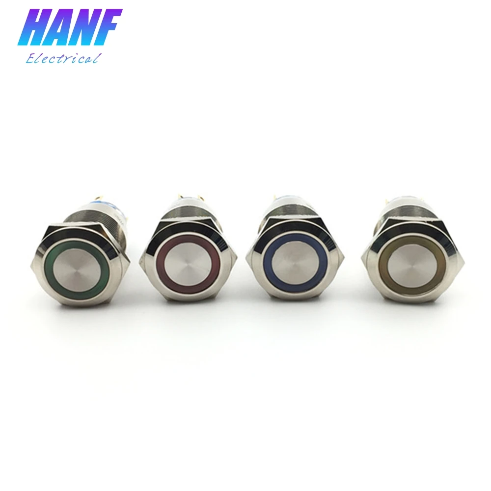 

1pcs 19mm 1NO1NC Angel Eye Momentary Flat Head Metal Push Button Switch with LED Ring Light 5 Pins Power 3A/250V