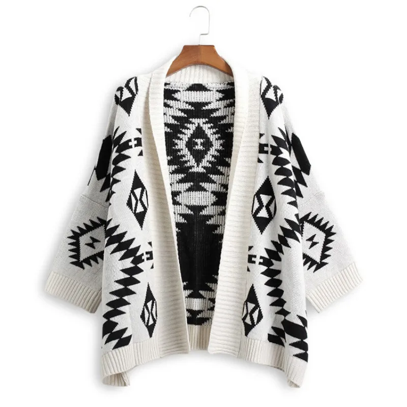Knitted Coat Loose Big lapel Geometric patterns knitted cardigan V-Neck Batwing sleeved Sweater High waist Open Stitch Tops
Knitted Coat Loose Big lapel Geometric patterns knitted cardigan V-Neck Batwing sleeved Sweater High waist Open Stitch Tops
