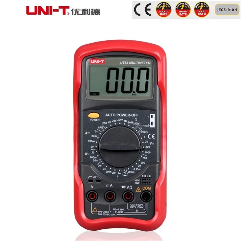 UNI-T UT53 Standard DMM Digital Multimeters W/ Temperature Test & Sleep Mode multimetros multimetr multitester
UNI-T UT53 Standard DMM Digital Multimeters W/ Temperature Test & Sleep Mode multimetros multimetr multitester