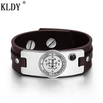 

KLDY Fashion Genuine Leather Bracelet Simulated Black Onyx Adjustable Brown Leather Bracelet Amulet Tag Guardian Series Jewelry