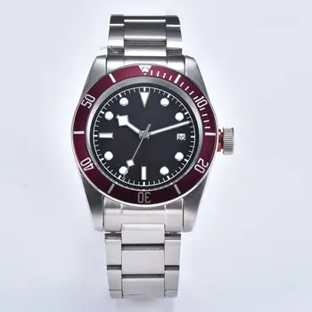 

Free shipping Watch 41mm Calendar Military Automatic Movement Diving Luminous Pointer Aluminum Red Bezel Steel Strap Glass D12