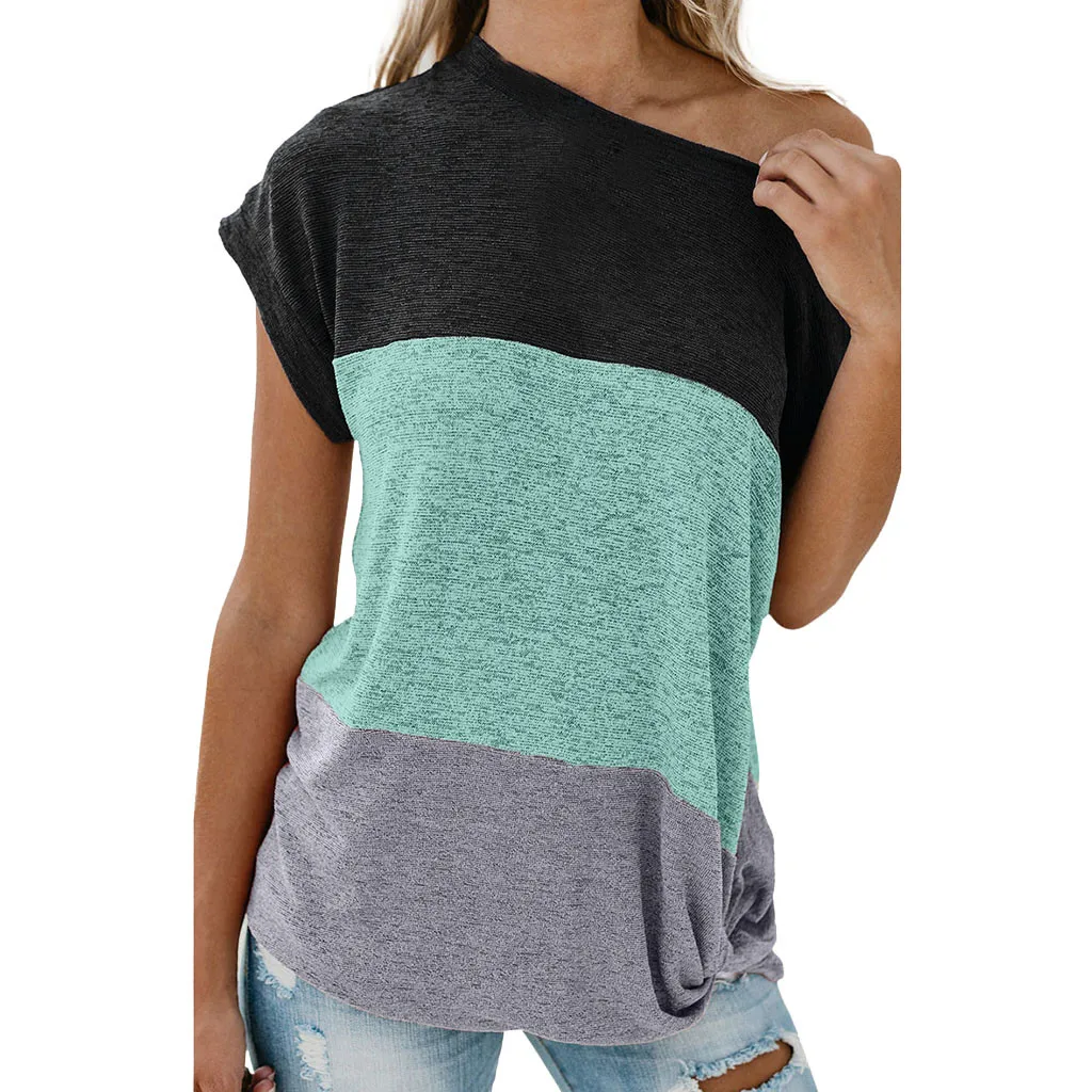 Summer Fashion Knot Off-Shoulder Blouse Casual Ladies Loose Color Block Tee Tops Female Women Short Sleeve Shirt Blusas Pullover
Summer Fashion Knot Off-Shoulder Blouse Casual Ladies Loose Color Block Tee Tops Female Women Short Sleeve Shirt Blusas Pullover