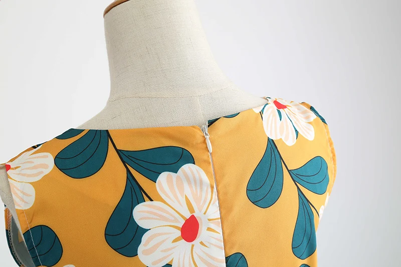 Kostlich Women Floral Printed Big Swing Dress Summer Hepburn Vintage Dress With Sashes O-Neck Casual Ladies Dresses Plus Size (6)