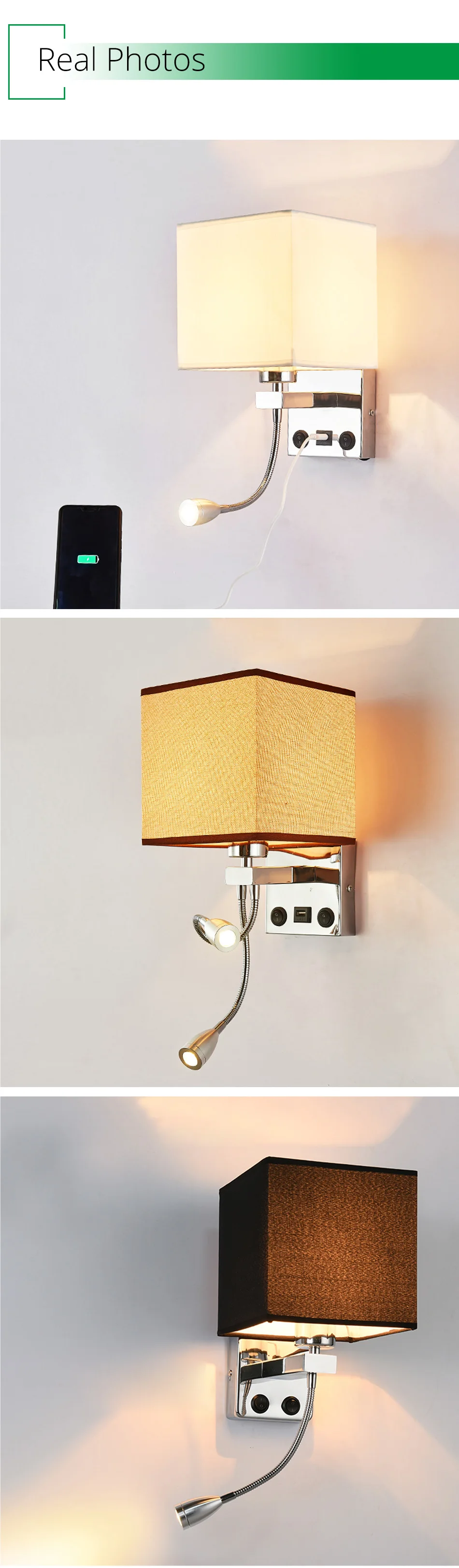 Applique Murale Luminaire E27 Bulb USB Wall Sconces Living Room Bedroom Lamp Night Wall Light for home Loft Decor Modern (2)