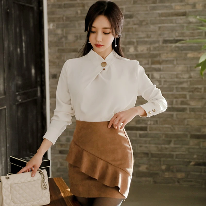 2019 Spring Loose OL Work Cloth Long Sleeved Stand Neck Solid One Button Casual Office Blouse Shirt
2019 Spring Loose OL Work Cloth Long Sleeved Stand Neck Solid One Button Casual Office Blouse Shirt