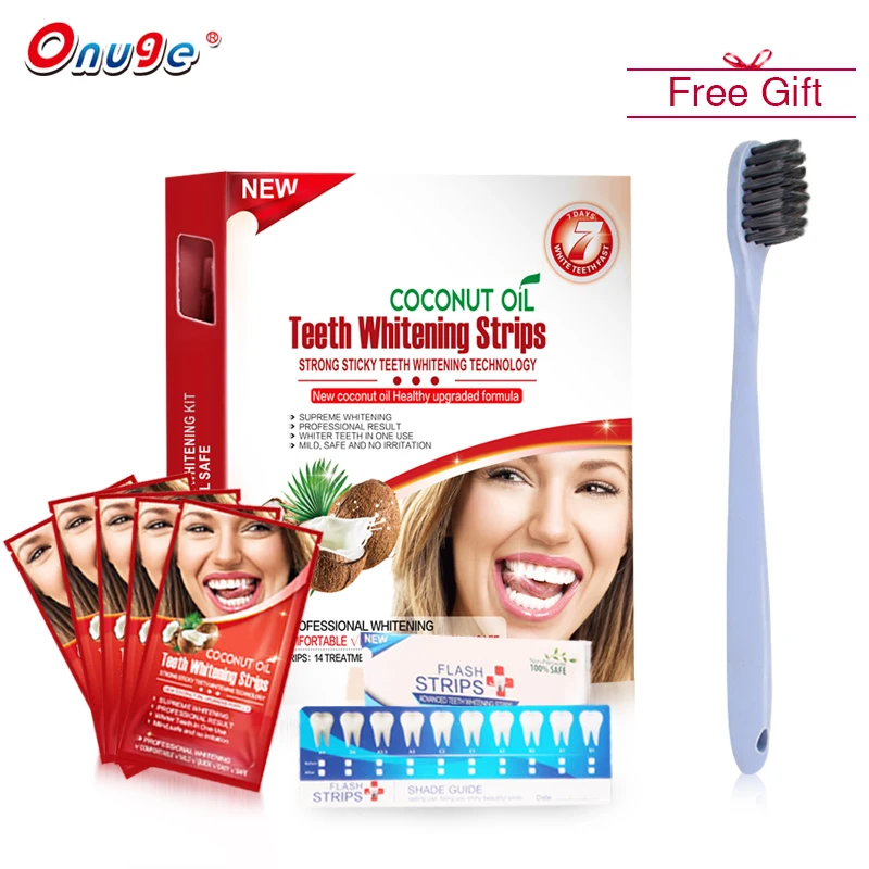 

Onuge 14 Paris Coconut Oil Teeth Whitening Strips Professional Advanced Non-slip Dental Strips Bleaching Tooth Tools+Toothbrush