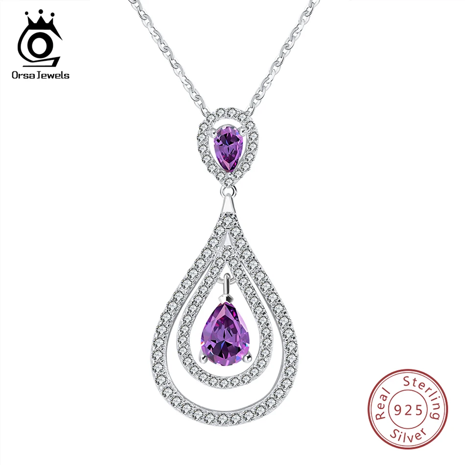 ORSA JEWELS 100% Real Sterling Silver Pendant With Chain 925 Women Necklaces Purple CZ Female Fashion Party Jewelry SN68
ORSA JEWELS 100% Real Sterling Silver Pendant With Chain 925 Women Necklaces Purple CZ Female Fashion Party Jewelry SN68