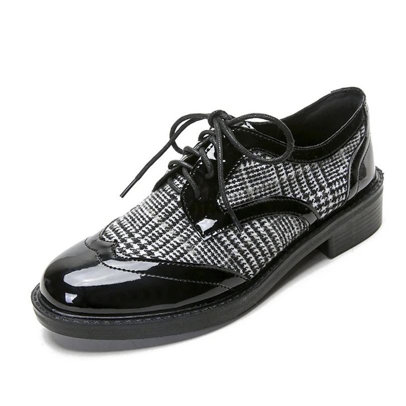 Повседневные женские туфли в британском стиле на плоской подошве черные ручной