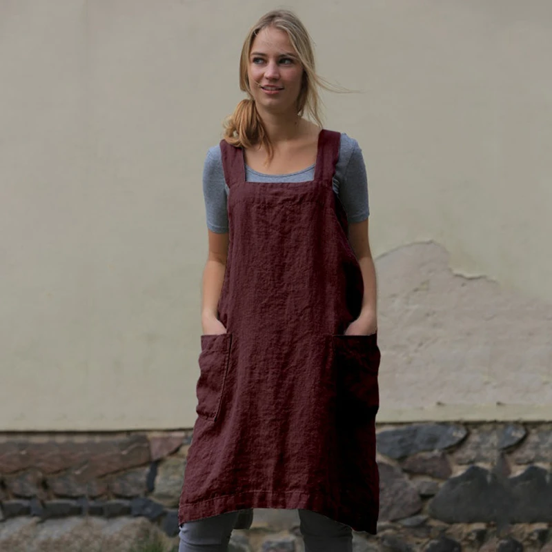 Plus Size New Dress Women Back Open Cotton Linen Apron Knee-length Loose Dress Pocket Big Size spaghetti strap Work Clothes
Plus Size New Dress Women Back Open Cotton Linen Apron Knee-length Loose Dress Pocket Big Size spaghetti strap Work Clothes