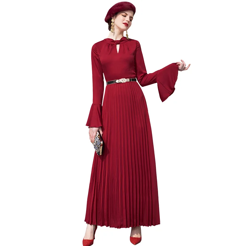 Spring Office Lady Trench Dress Flare Sleeve Pleated Red Dress Runway Evening Ankle-length Full Length Dress DZ2097
Spring Office Lady Trench Dress Flare Sleeve Pleated Red Dress Runway Evening Ankle-length Full Length Dress DZ2097