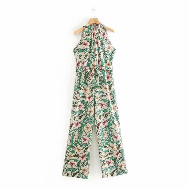 KZ888 Women Halter Neck Sleeveless Sashes Deco Slim Waist Green Color Floral Print Jumpsuit Ladies Chic Overalls
KZ888 Women Halter Neck Sleeveless Sashes Deco Slim Waist Green Color Floral Print Jumpsuit Ladies Chic Overalls