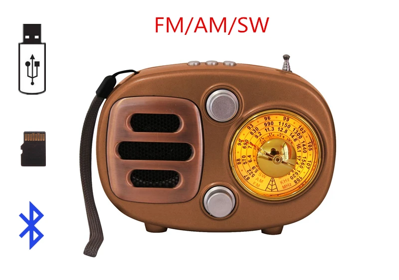 Retro Style Rechargeable Bluetooth Wireless Speaker FM/AM/SW Radio Receiver Portable Mini Radio Support USB TF Card AUX-in
Retro Style Rechargeable Bluetooth Wireless Speaker FM/AM/SW Radio Receiver Portable Mini Radio Support USB TF Card AUX-in