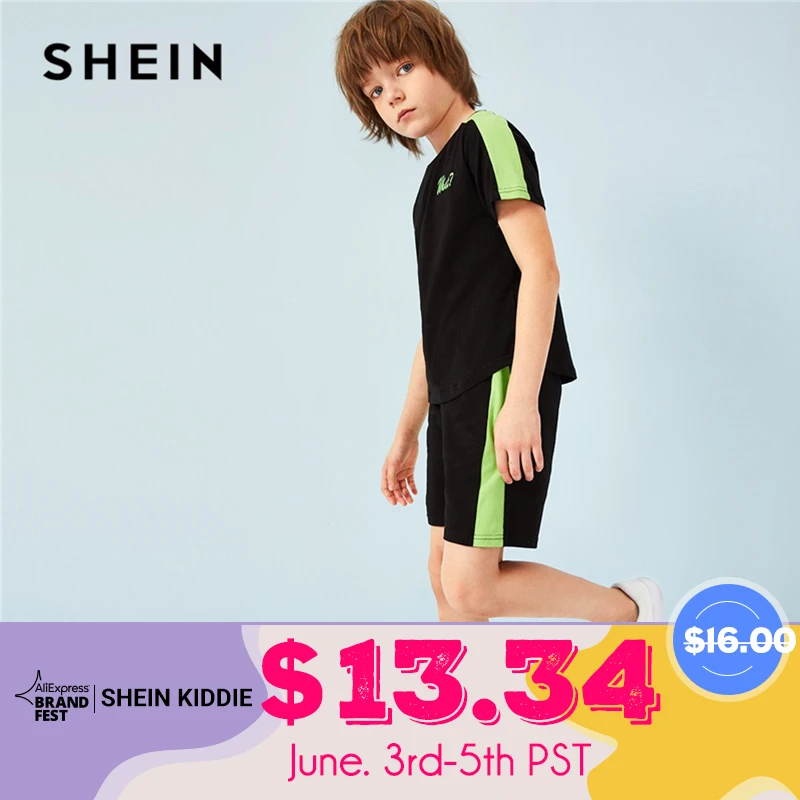 SHEIN Kiddie Black Letter Print T-Shirt With Striped Side Shorts Casual Boys Sets 2019 Summer Active Wear Colorblock Kids Outfit
SHEIN Kiddie Black Letter Print T-Shirt With Striped Side Shorts Casual Boys Sets 2019 Summer Active Wear Colorblock Kids Outfit