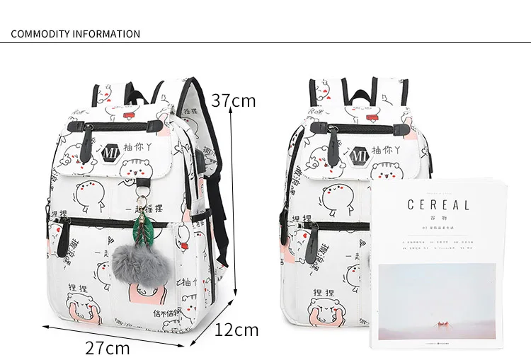 2018 USB Charging Canvas Backpack 3 Pcs/set Women School Backpacks Schoolbag For Teenagers Man Student Book Bag Boys Satchel 10