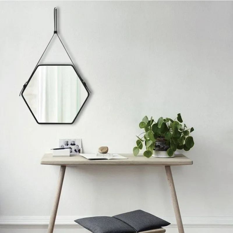 1pc Nordic Wind Mirror Makeup Mirror Hexagonal Decorative Mirror Pu Leather Wall Hanging Mirror Model Room Decoration G0504
1pc Nordic Wind Mirror Makeup Mirror Hexagonal Decorative Mirror Pu Leather Wall Hanging Mirror Model Room Decoration G0504