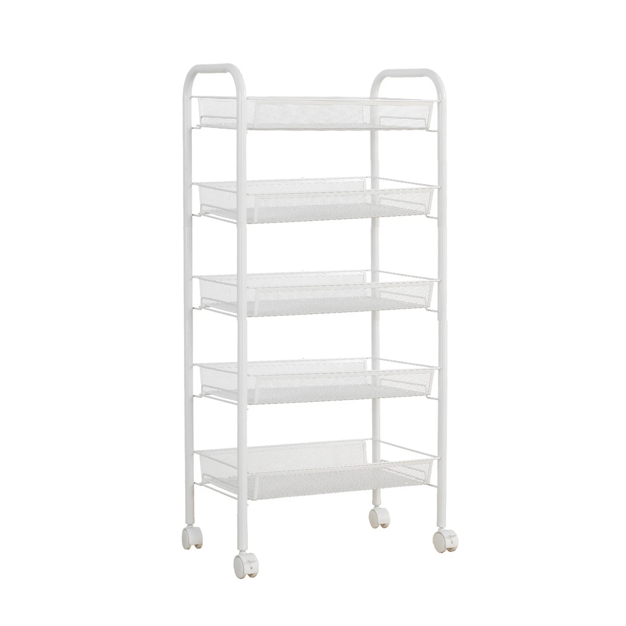 Image FLST White Metal Mesh Rolling Cart Storage Rack Shelves with Wheels for Kitchen Pantry Office Bedroom Bathroom Washroom Laundry