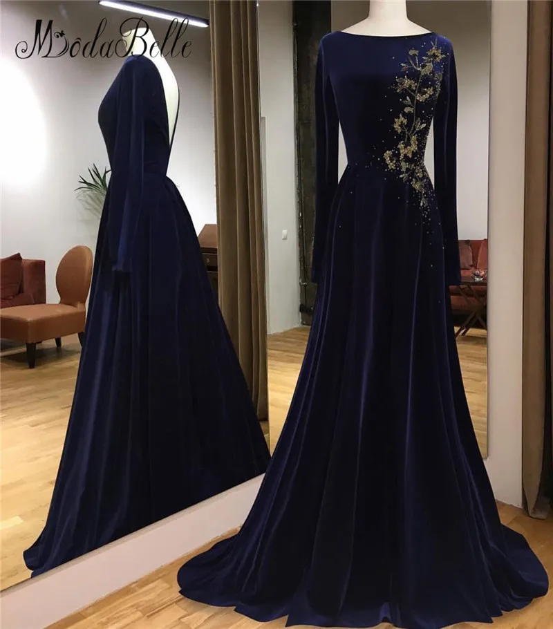 Modabelle Long Sleeves Velvet Mermiad Backless Elegant Evening Dresses 2019 Gold Applique longo vestido de festa Prom Dresses
Modabelle Long Sleeves Velvet Mermiad Backless Elegant Evening Dresses 2019 Gold Applique longo vestido de festa Prom Dresses