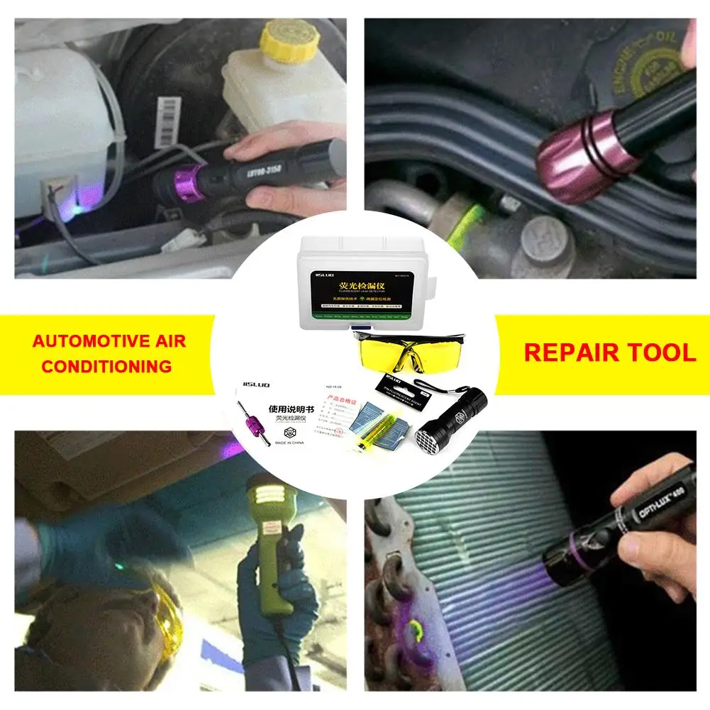 Car Air Conditioning A C System Leak Test Detector LED UV Flashlight Protective Glasses UV Dye Tool Automotive Air Conditioning
Car Air Conditioning A C System Leak Test Detector LED UV Flashlight Protective Glasses UV Dye Tool Automotive Air Conditioning