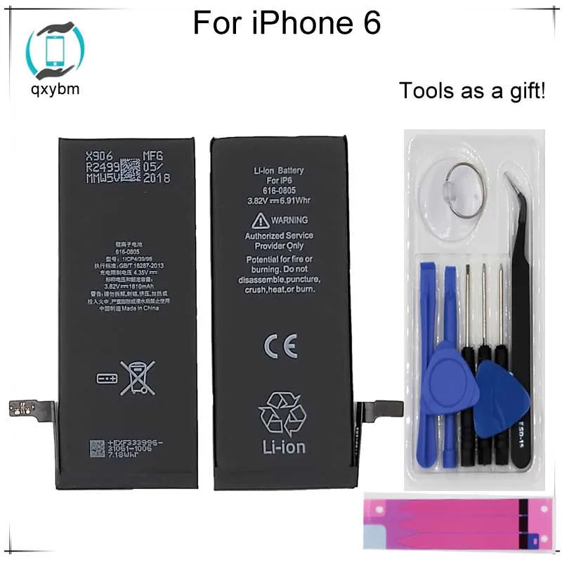 Фото For iPhone 6 Battery Replacement Kit with Complete Tools Adhesive and Instructions 1810mAh 0 Cycle - One Year Warranty | Мобильные