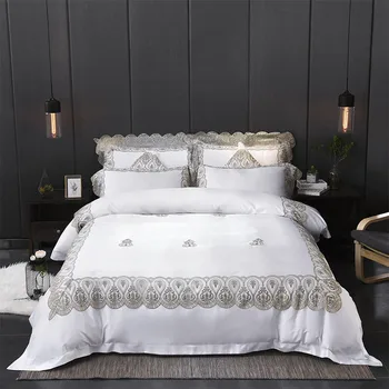2018 Elegant embroidery Bedding Sets 4/6pcs lace Bed Linens Duvet Cover Bed Sheet Pillowcases Cover Set 
2018 Elegant embroidery Bedding Sets 4/6pcs lace Bed Linens Duvet Cover Bed Sheet Pillowcases Cover Set