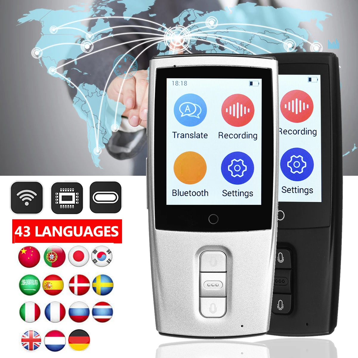 2.4'' Instant Smart Voice Translator Portable Translator Real Time WiFi 43 Languages Translation for Travel Learning Meeting
2.4'' Instant Smart Voice Translator Portable Translator Real Time WiFi 43 Languages Translation for Travel Learning Meeting