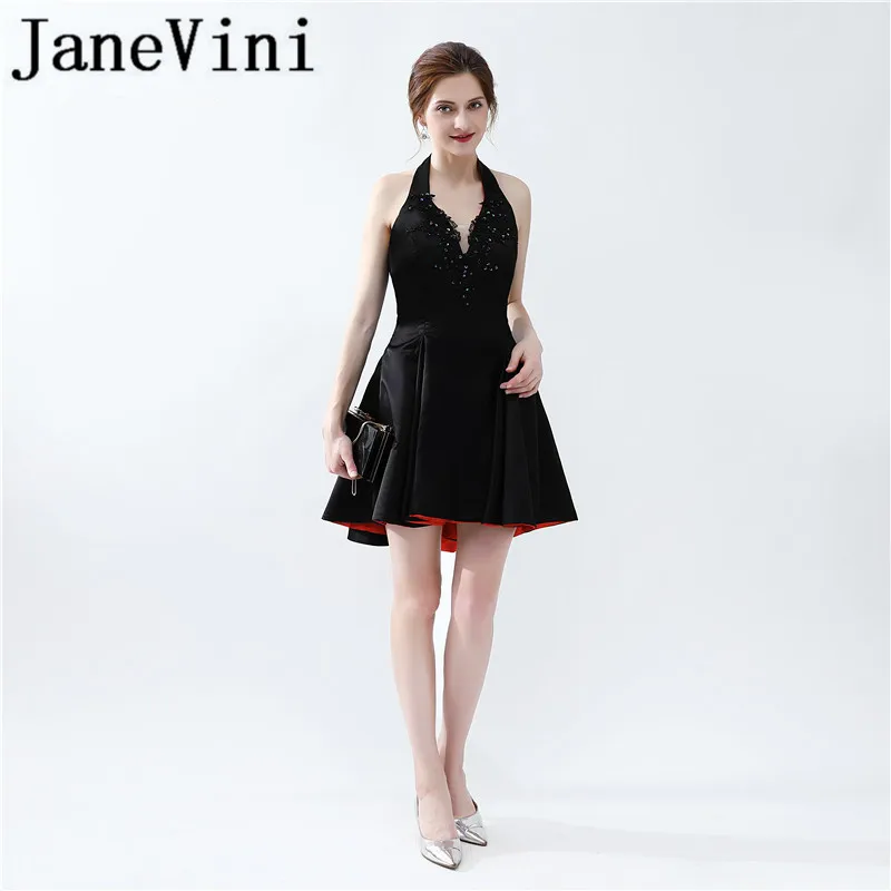 JaneVini Sequined Mother of the Bride Dresses Halter Lace Appliques Above Knee Elegant Black Short Evening Party Gowns Plus Size
JaneVini Sequined Mother of the Bride Dresses Halter Lace Appliques Above Knee Elegant Black Short Evening Party Gowns Plus Size