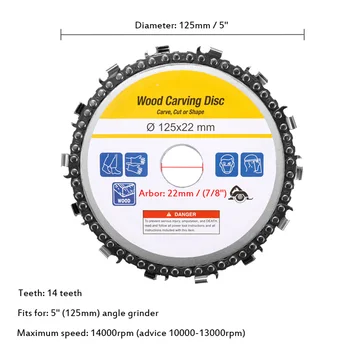 5 Inch Grinder Chain Disc Arbor 14 Teeth Wood Carving Disc for 125mm Angle Grinder TN99
5 Inch Grinder Chain Disc Arbor 14 Teeth Wood Carving Disc for 125mm Angle Grinder TN99