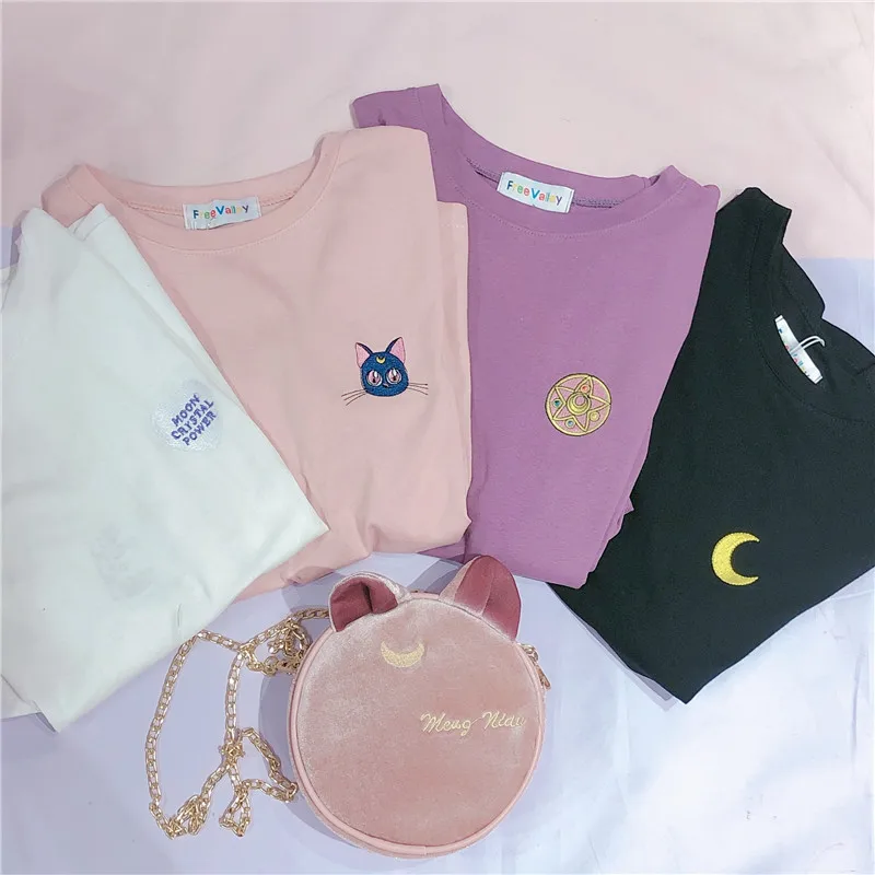 Japanese Summer Cute Embroidery Women T-shirt Soft Sister Sailor Moon Kawaii T Shirts For Female Harajuku Style Graphic Tees
Japanese Summer Cute Embroidery Women T-shirt Soft Sister Sailor Moon Kawaii T Shirts For Female Harajuku Style Graphic Tees