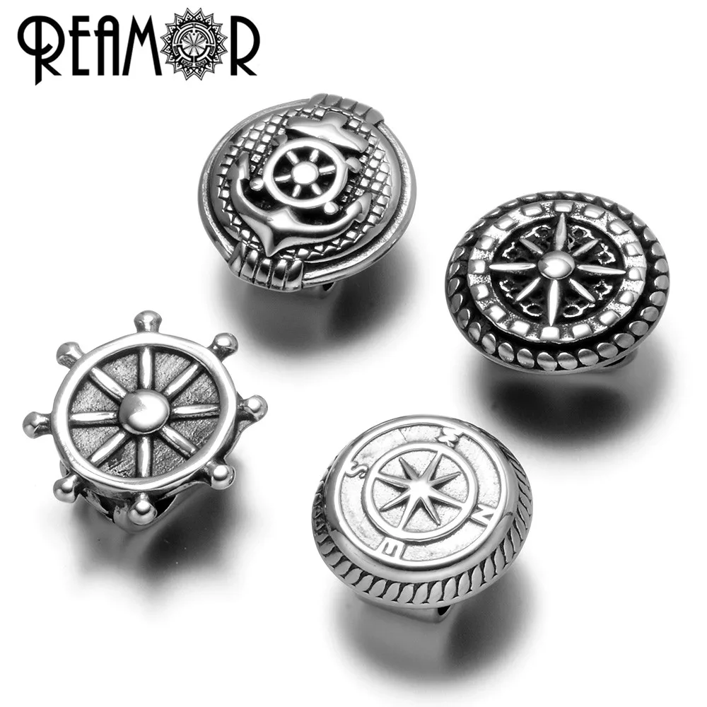 

REAMOR Stainless Steel Anchor Rudder Compass 5mm Two Hole European Charms Beads For DIY Double Leather Bracelet Jewelry Making
