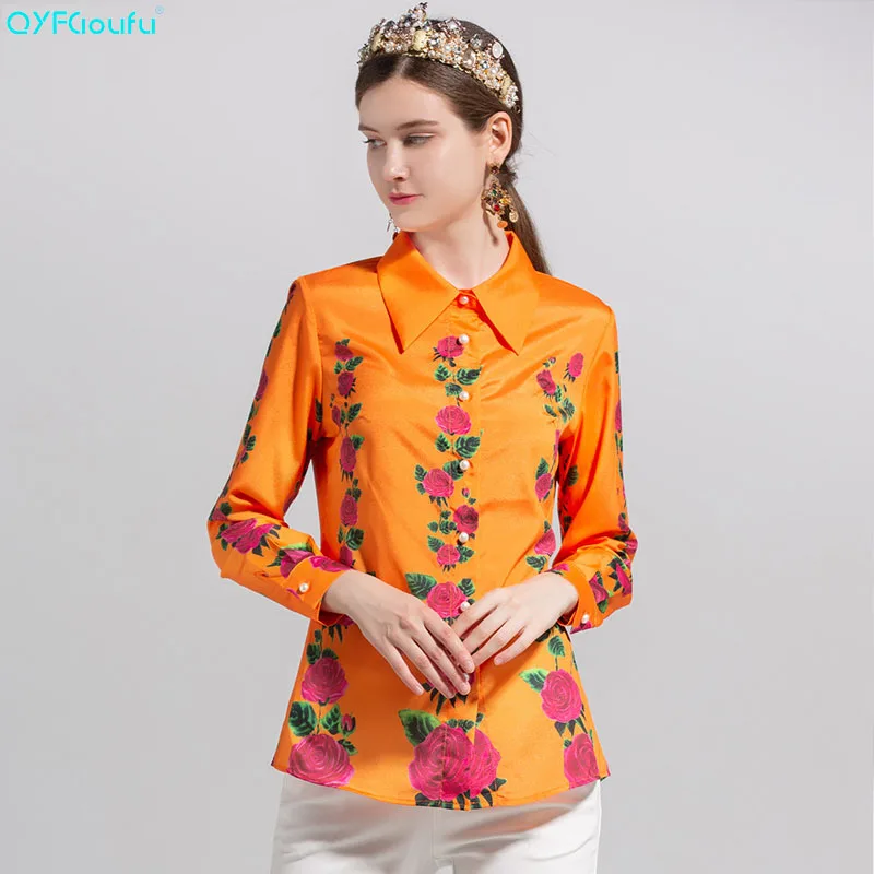 

QYFCIOUFU 2018 camisa con estampado Floral de flores de verano nueva blusa Sexy de talla grande Blusa de manga larga informal Vintage blusas de moda