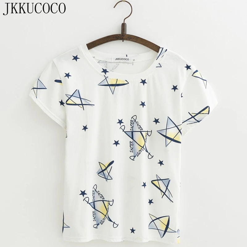 JKKUCOCO Print five-pointed star tees tops Hot Shirt Cotton T-shirt Women t shirt Short Sleeve O-neck Casual t-shirts XS-XL
JKKUCOCO Print five-pointed star tees tops Hot Shirt Cotton T-shirt Women t shirt Short Sleeve O-neck Casual t-shirts XS-XL