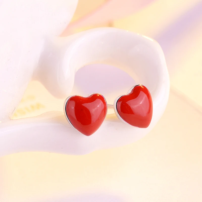 Wholesale Cute Small Red Peach Heart Stud Earrings Fashion For Women Girls Children Kids Party Ear Jewelry Gifts | Украшения и