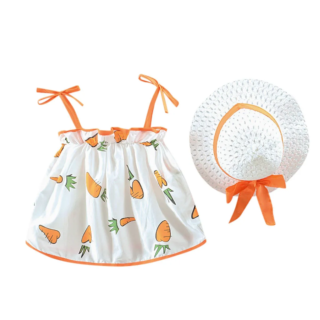 Summer New Fashion Toddler Kid Baby Girl Carrot Printed Casual Princess Dress Hat Set Clothing Wholesale Free Ship Z5
Summer New Fashion Toddler Kid Baby Girl Carrot Printed Casual Princess Dress Hat Set Clothing Wholesale Free Ship Z5