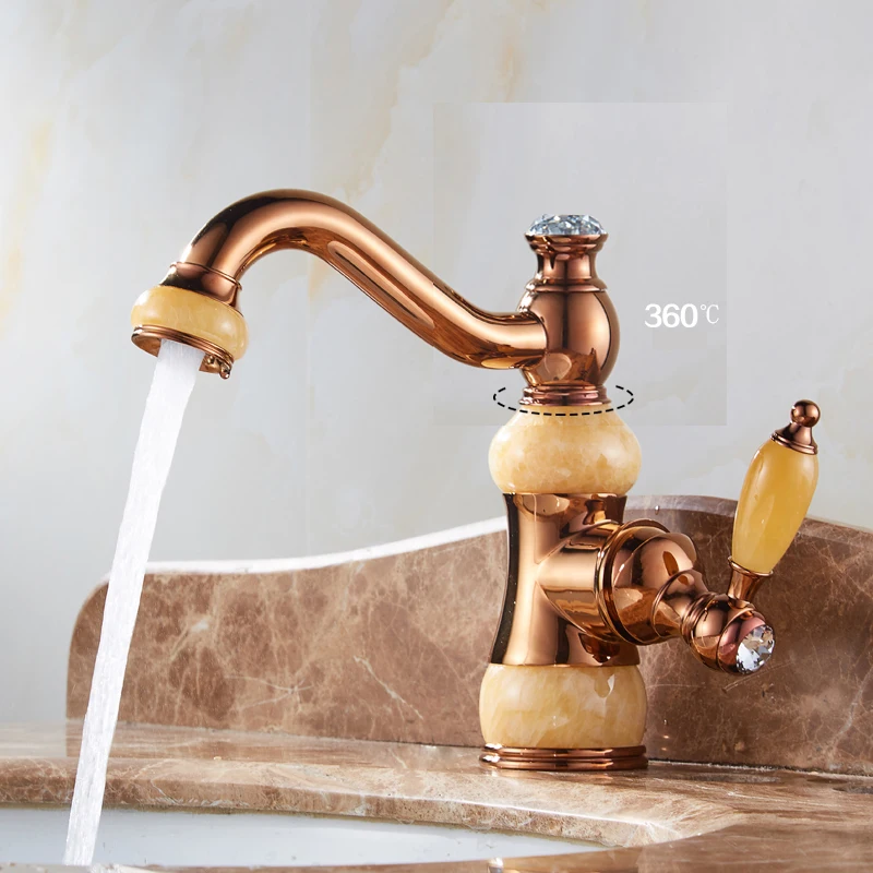 

Basin Faucets Brass Torneira Cozinha Jade Body with Marble Basin Faucet Single Handle Gold Finish Basin Sink Mixers Taps