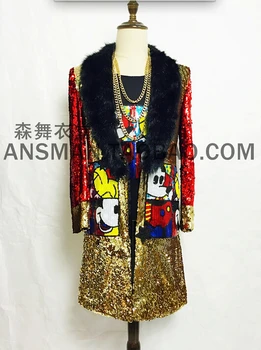 Bigbang Chi-Long Colorful Red Gold Sequins Patchwork MICKEY Jacket Long Design Fur Collar Outwear men singers DS stage Clothing
Bigbang Chi-Long Colorful Red Gold Sequins Patchwork MICKEY Jacket Long Design Fur Collar Outwear men singers DS stage Clothing