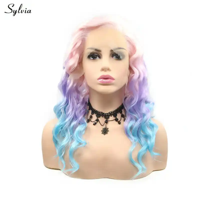 Sylvia Warm Color Side Part Pastel Pink Lilac Purple Blue Ombre