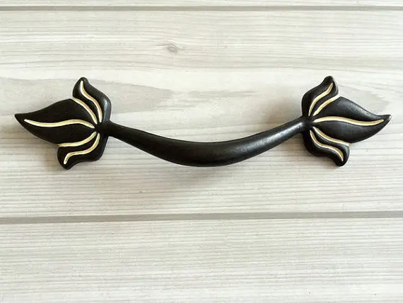4.4" Large Drawer Handles Dresser Pulls Handles Knob Antique Black White / Rustic Kitchen Cabinet Door Knobs Unique Leaf